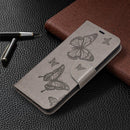 For Samsung Galaxy S20 FE 5G / S20 Lite Embossing Two Butterflies Pattern Horizontal Flip PU Leather Case with Holder & Card Slot & Wallet & Lanyard(Grey)