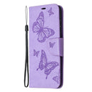 For Samsung Galaxy S20 FE 5G / S20 Lite Embossing Two Butterflies Pattern Horizontal Flip PU Leather Case with Holder & Card Slot & Wallet & Lanyard(Purple)