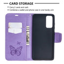 For Samsung Galaxy S20 FE 5G / S20 Lite Embossing Two Butterflies Pattern Horizontal Flip PU Leather Case with Holder & Card Slot & Wallet & Lanyard(Purple)