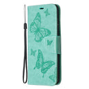 For Samsung Galaxy S20 FE 5G / S20 Lite Embossing Two Butterflies Pattern Horizontal Flip PU Leather Case with Holder & Card Slot & Wallet & Lanyard(Green)