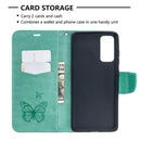 For Samsung Galaxy S20 FE 5G / S20 Lite Embossing Two Butterflies Pattern Horizontal Flip PU Leather Case with Holder & Card Slot & Wallet & Lanyard(Green)