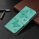 For Samsung Galaxy S20 FE 5G / S20 Lite Embossing Two Butterflies Pattern Horizontal Flip PU Leather Case with Holder & Card Slot & Wallet & Lanyard(Green)
