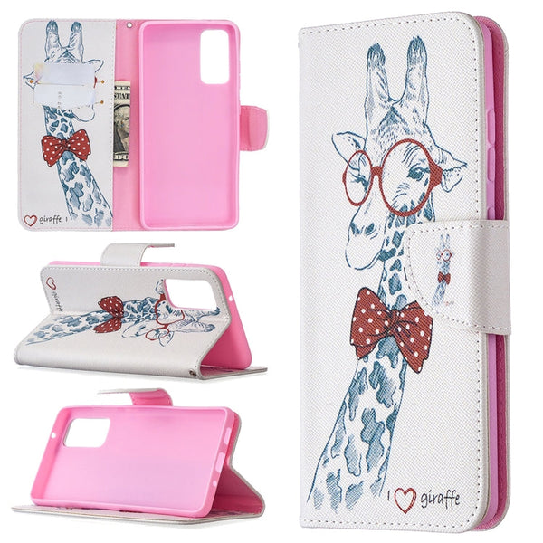 For Samsung Galaxy S20 FE 5G / S20 Lite Colored Drawing Pattern Horizontal Flip Leather Case with Holder & Card Slots & Wallet(Giraffe)