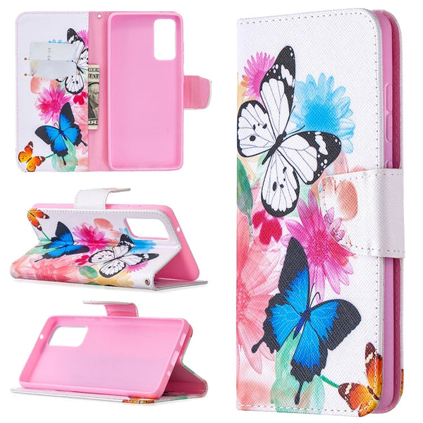 For Samsung Galaxy S20 FE 5G / S20 Lite Colored Drawing Pattern Horizontal Flip Leather Case with Holder & Card Slots & Wallet(Two Butterflies)