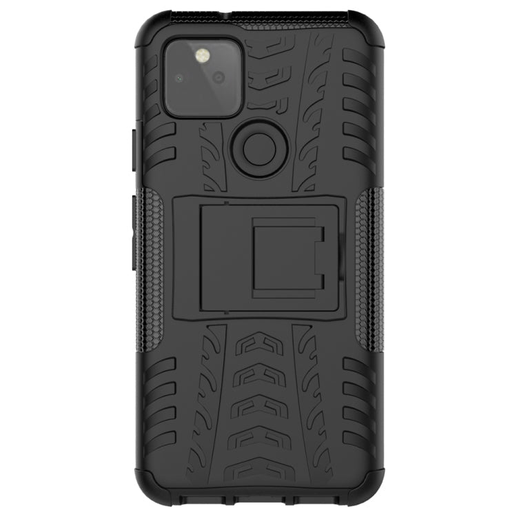 For Google Pixel 5 Tire Texture Shockproof TPU + PC Protective Case with Holder(Black)