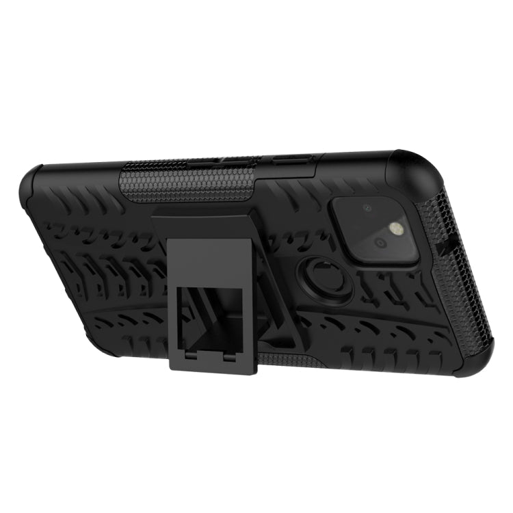 For Google Pixel 5 Tire Texture Shockproof TPU + PC Protective Case with Holder(Black)
