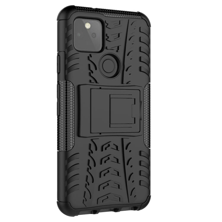 For Google Pixel 5 Tire Texture Shockproof TPU + PC Protective Case with Holder(Black)