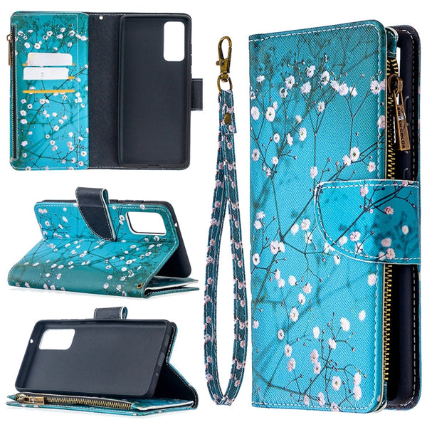 For Samsung Galaxy S20 FE 5G / S20 Lite Colored Drawing Pattern Zipper Horizontal Flip Leather Case with Holder & Card Slots & Wallet(Plum Blossom)