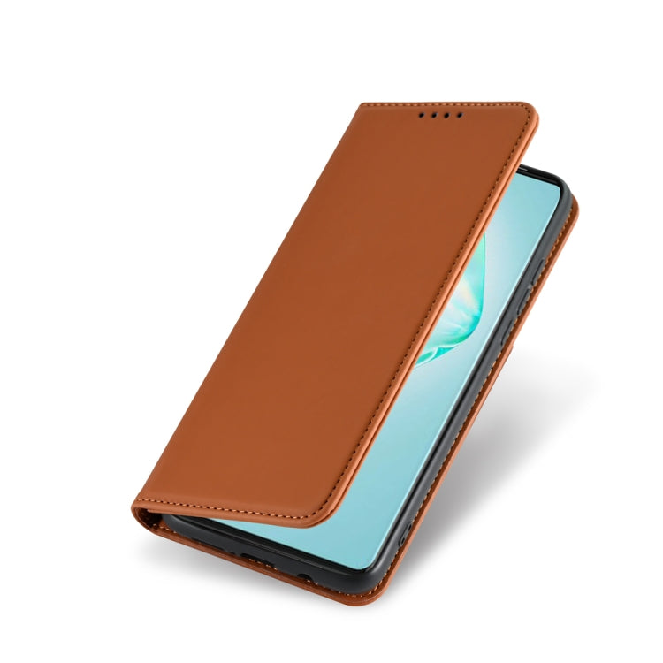 For Samsung Galaxy S10 Lite Strong Magnetism Shockproof Horizontal Flip Liquid Feel Leather Case with Holder & Card Slots & Wallet(Brown)