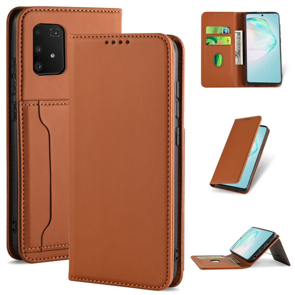 For Samsung Galaxy S10 Lite Strong Magnetism Shockproof Horizontal Flip Liquid Feel Leather Case with Holder & Card Slots & Wallet(Brown)