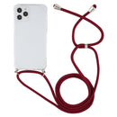 For iPhone 12 / 12 Pro Four-Corner Shockproof Transparent TPU Case with Lanyard(Wine Red)