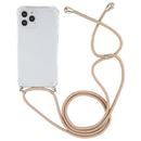 For iPhone 12 / 12 Pro Four-Corner Shockproof Transparent TPU Case with Lanyard(Gold)
