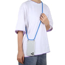 For iPhone 12 / 12 Pro Four-Corner Shockproof Transparent TPU Case with Lanyard(Blue)