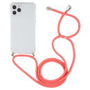 For iPhone 12 / 12 Pro Four-Corner Shockproof Transparent TPU Case with Lanyard(Red)