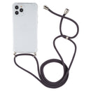 For iPhone 12 / 12 Pro Four-Corner Shockproof Transparent TPU Case with Lanyard(Dark Grey)