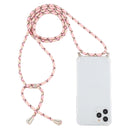 For iPhone 12 / 12 Pro Four-Corner Shockproof Transparent TPU Case with Lanyard(Pink Yellow)
