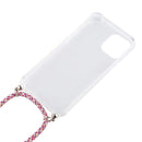 For iPhone 12 / 12 Pro Four-Corner Shockproof Transparent TPU Case with Lanyard(Purple Red)