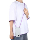 For iPhone 12 / 12 Pro Four-Corner Shockproof Transparent TPU Case with Lanyard(Purple)