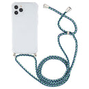For iPhone 12 / 12 Pro Four-Corner Shockproof Transparent TPU Case with Lanyard(Green Blue White)