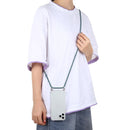 For iPhone 12 / 12 Pro Four-Corner Shockproof Transparent TPU Case with Lanyard(Green Blue White)