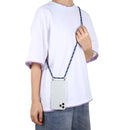 For iPhone 12 / 12 Pro Four-Corner Shockproof Transparent TPU Case with Lanyard(Blue White)