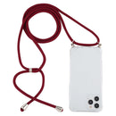 For iPhone 12 Pro Max Four-Corner Shockproof Transparent TPU Case with Lanyard(Wine Red)