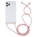 For iPhone 12 Pro Max Four-Corner Shockproof Transparent TPU Case with Lanyard(Pink)