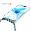 For iPhone 12 Pro Max Four-Corner Shockproof Transparent TPU Case with Lanyard(Green Blue White)