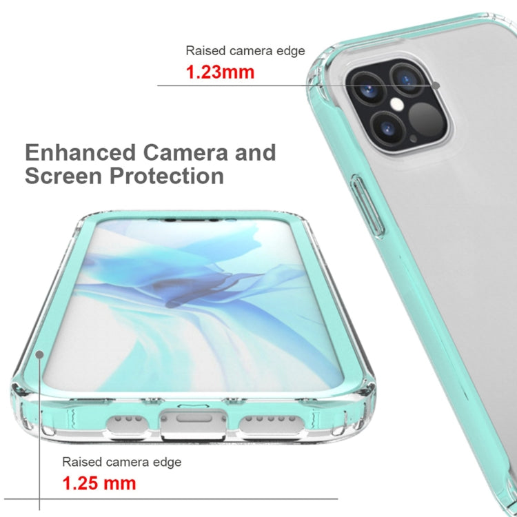 For iPhone 12 / 12 Pro Shockproof TPU Frame + Clear PC Back Case + Front PET Screen Protector(Purple)