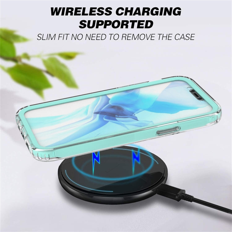 For iPhone 12 / 12 Pro Shockproof TPU Frame + Clear PC Back Case + Front PET Screen Protector(Purple)