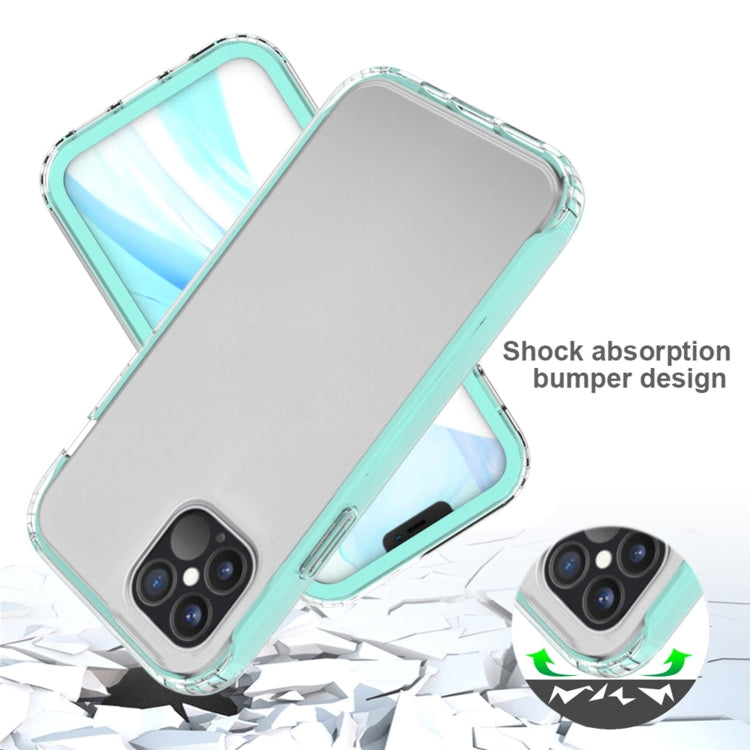 For iPhone 12 / 12 Pro Shockproof TPU Frame + Clear PC Back Case + Front PET Screen Protector(Purple)