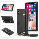 For iPhone XS / X Wrist Strap PU+TPU Shockproof Protective Case with Crossbody Lanyard & Holder & Card Slot(Black)