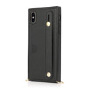 For iPhone XS / X Wrist Strap PU+TPU Shockproof Protective Case with Crossbody Lanyard & Holder & Card Slot(Black)