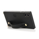 For iPhone XS / X Wrist Strap PU+TPU Shockproof Protective Case with Crossbody Lanyard & Holder & Card Slot(Black)