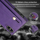 For iPhone XS / X Wrist Strap PU+TPU Shockproof Protective Case with Crossbody Lanyard & Holder & Card Slot(Black)