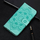 For Motorola Moto E6s (2020) Mandala Embossing Pattern Horizontal Flip PU Leather Case with Holder & Card Slots & Walle & Lanyard(Green)