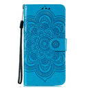For Motorola Moto E6s (2020) Mandala Embossing Pattern Horizontal Flip PU Leather Case with Holder & Card Slots & Walle & Lanyard(Blue)