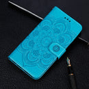 For Motorola Moto E6s (2020) Mandala Embossing Pattern Horizontal Flip PU Leather Case with Holder & Card Slots & Walle & Lanyard(Blue)