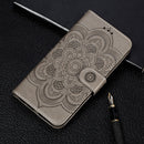 For Motorola Moto E6s (2020) Mandala Embossing Pattern Horizontal Flip PU Leather Case with Holder & Card Slots & Walle & Lanyard(Gray)