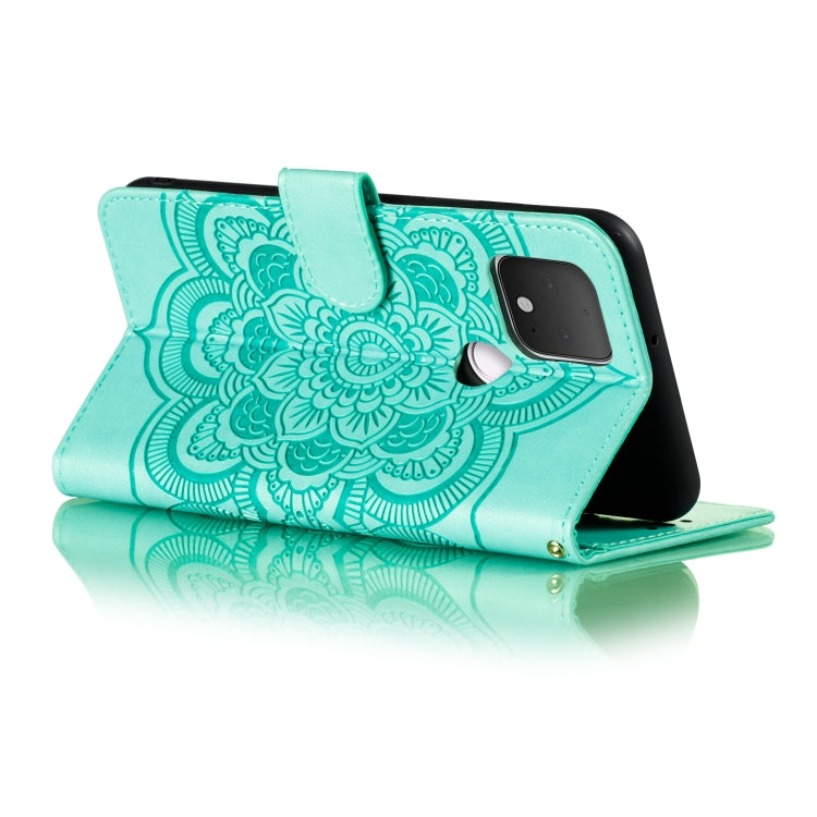 For Google Pixel 5 Mandala Embossing Pattern Horizontal Flip PU Leather Case with Holder & Card Slots & Walle & Lanyard(Green)