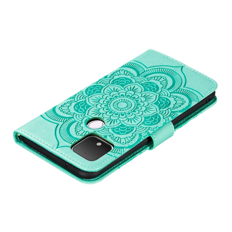 For Google Pixel 5 Mandala Embossing Pattern Horizontal Flip PU Leather Case with Holder & Card Slots & Walle & Lanyard(Green)