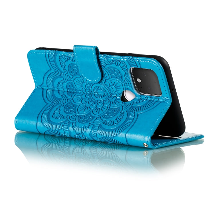 For Google Pixel 5 Mandala Embossing Pattern Horizontal Flip PU Leather Case with Holder & Card Slots & Walle & Lanyard(Blue)