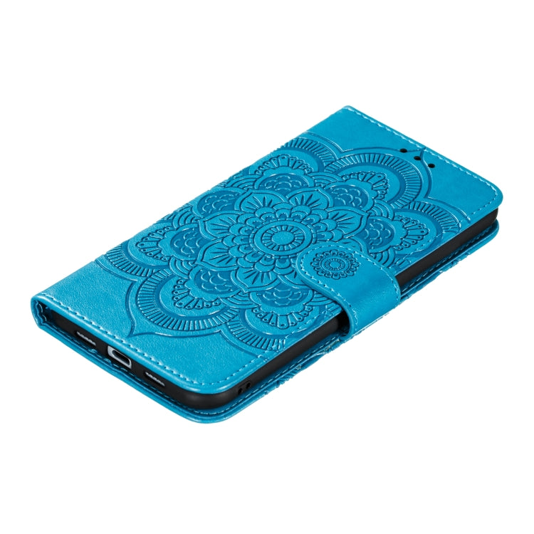 For Google Pixel 5 Mandala Embossing Pattern Horizontal Flip PU Leather Case with Holder & Card Slots & Walle & Lanyard(Blue)