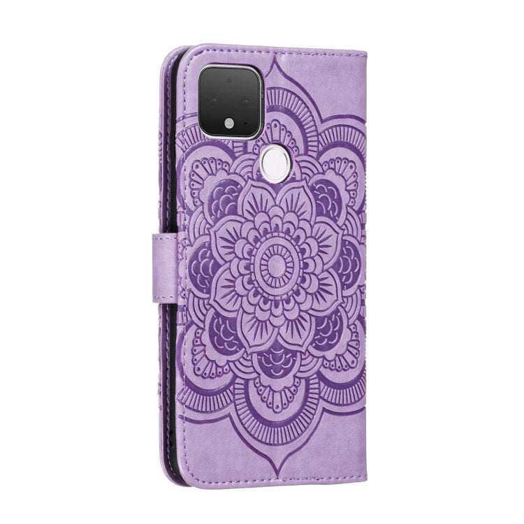 For Google Pixel 5 Mandala Embossing Pattern Horizontal Flip PU Leather Case with Holder & Card Slots & Walle & Lanyard(Purple)
