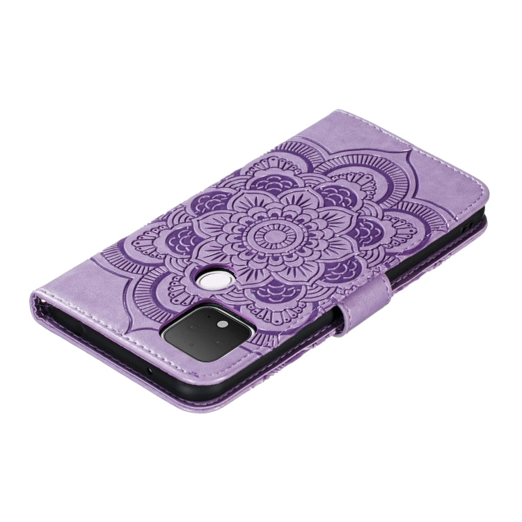 For Google Pixel 5 Mandala Embossing Pattern Horizontal Flip PU Leather Case with Holder & Card Slots & Walle & Lanyard(Purple)