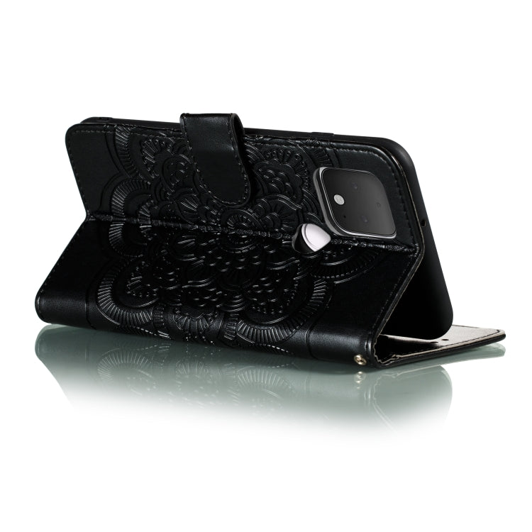 For Google Pixel 5 Mandala Embossing Pattern Horizontal Flip PU Leather Case with Holder & Card Slots & Walle & Lanyard(Black)