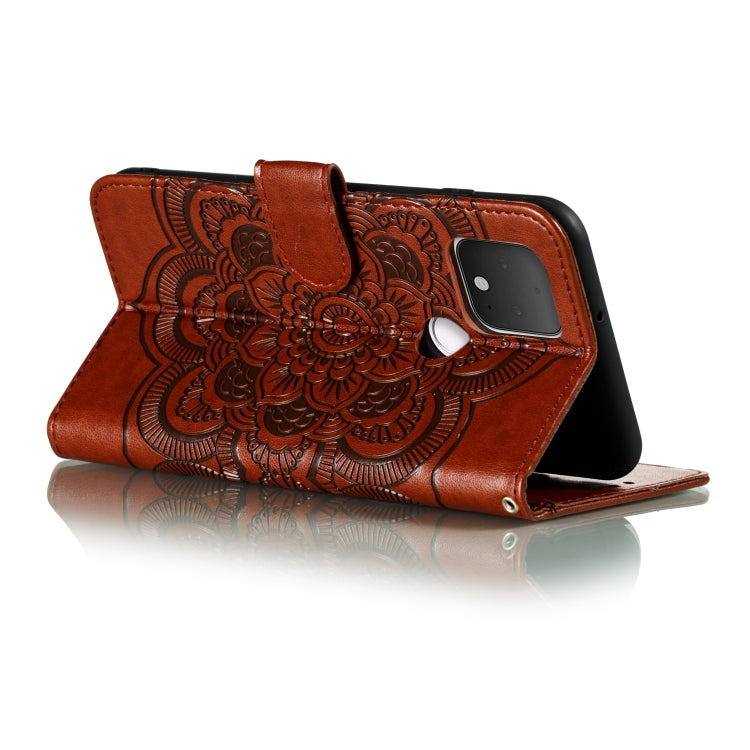 For Google Pixel 5 Mandala Embossing Pattern Horizontal Flip PU Leather Case with Holder & Card Slots & Walle & Lanyard(Brown)