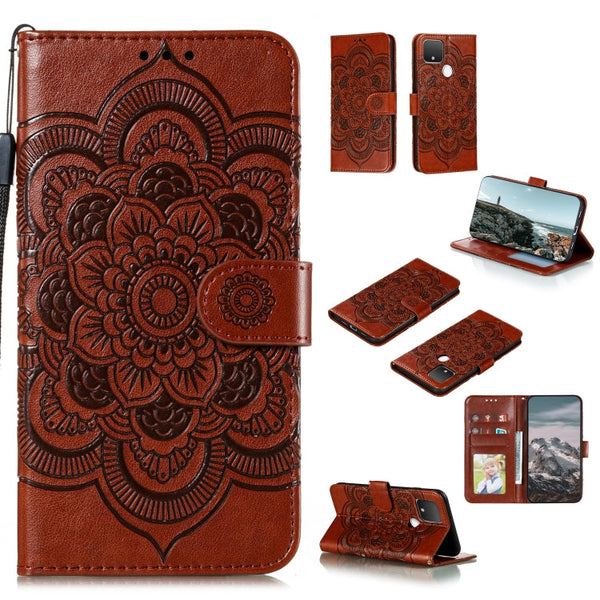 For Google Pixel 5 Mandala Embossing Pattern Horizontal Flip PU Leather Case with Holder & Card Slots & Walle & Lanyard(Brown)