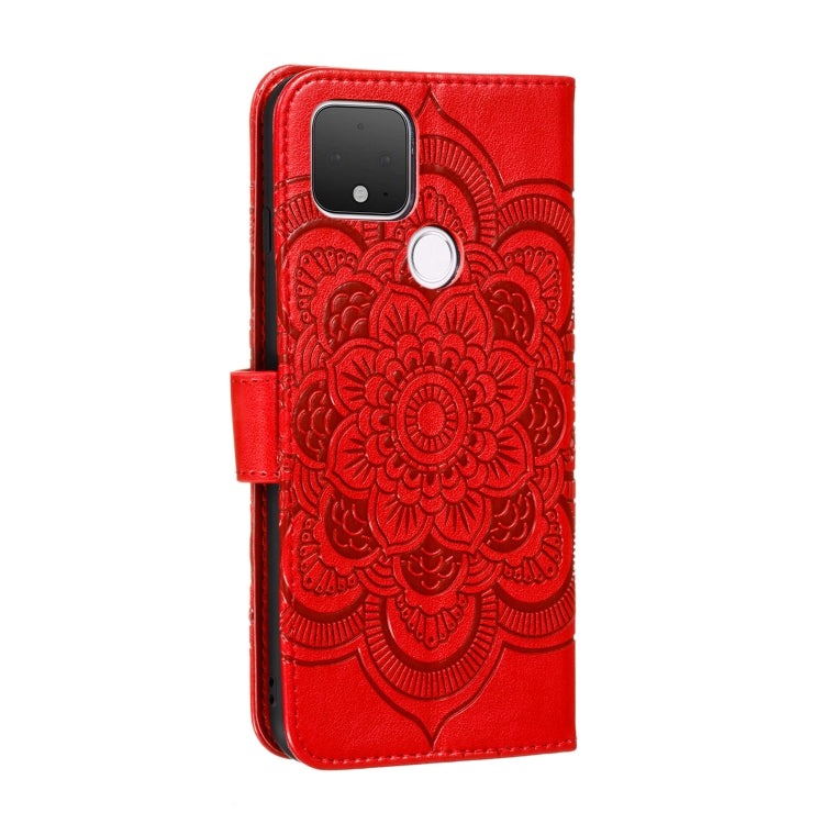 For Google Pixel 5 Mandala Embossing Pattern Horizontal Flip PU Leather Case with Holder & Card Slots & Walle & Lanyard(Red)