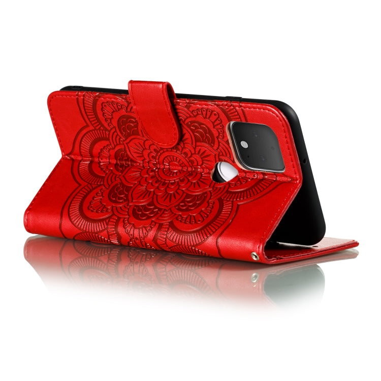 For Google Pixel 5 Mandala Embossing Pattern Horizontal Flip PU Leather Case with Holder & Card Slots & Walle & Lanyard(Red)